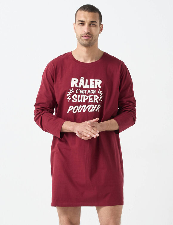 Maxi T-shirt pyjama imprimé "Râler c'est mon super pouvoir" (bordeaux) Maxi T-shirt pyjama imprimé "Râler c'est mon super pouvoir" (bordeaux)
